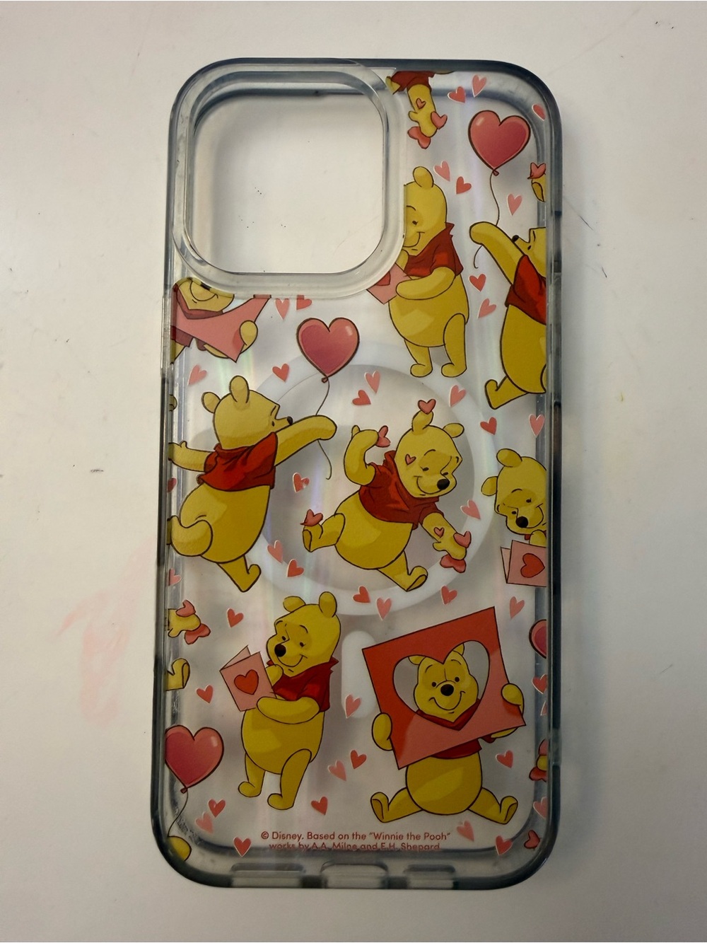 Winnie the Pooh Clear Phone Case with Hearts - Yellow iPhone 16 pro max MagSafe